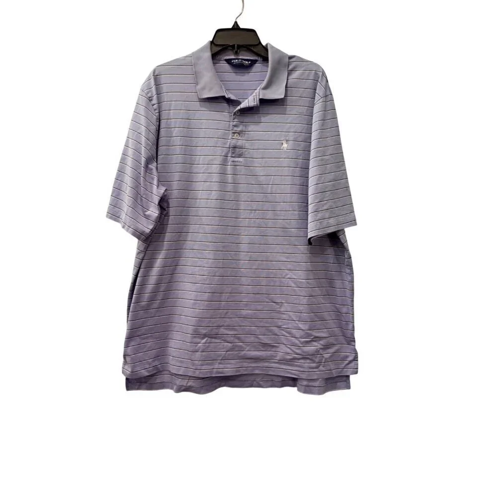 Polo Golf Ralph Lauren Men's Size XL Classic Fit Striped Light Blue Polo Shirt